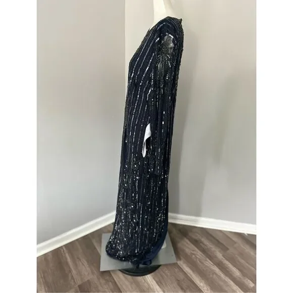 MAC DUGGAL EMBELLISHED HIGH NECK ILLUSION LONG SLEEVE GOWN